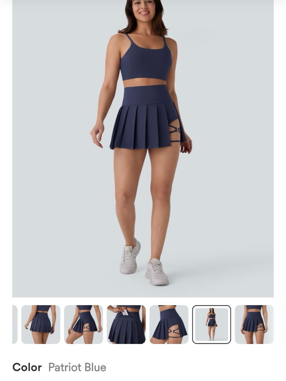 HALARA Navy Blue Pleated Asymmetric Skirt with Side Strap Detail - Picture 3 of 3